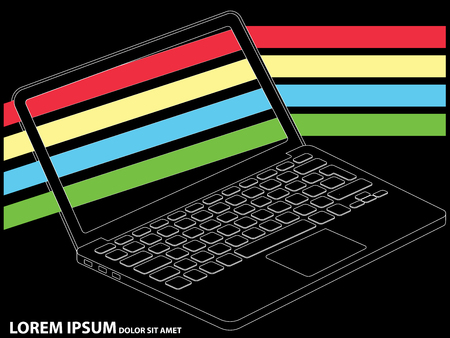 laptop info graphics color tab design. wide vector style.のイラスト素材
