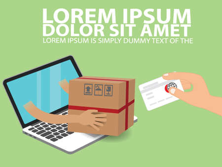 Flat vector concept of buying product and delivering elementsのイラスト素材