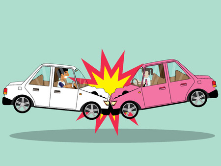 Car crash, with two cars front collide hit. Vector illustration cartoon.のイラスト素材