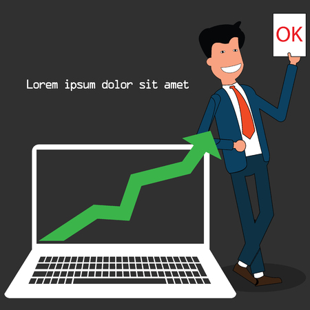 Flat design vector illustration of smiling businessman concept in stock marketのイラスト素材