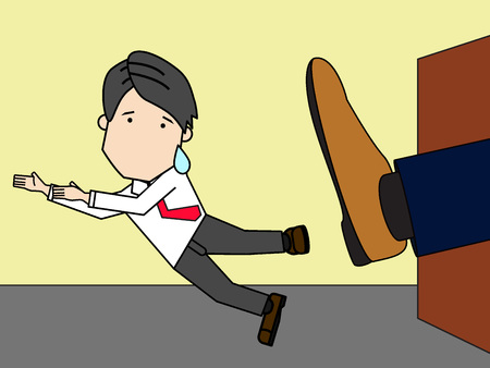 businessman being kicked out of company funny flat vector styleのイラスト素材