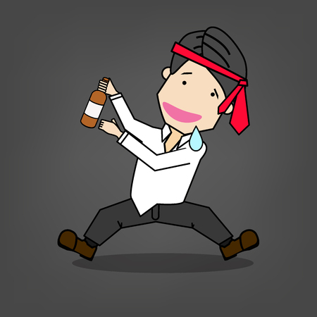 Drunk Businessman  danceing with alcohol bottle. Funny vector style.のイラスト素材