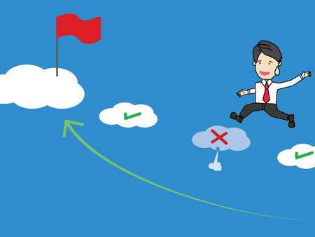 Businessman jumping on clouds to victory, Funny businessman vector style.のイラスト素材