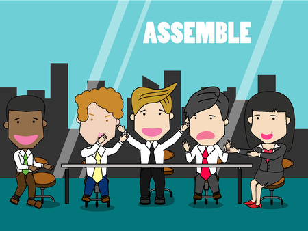 business people group human resources in office. Funny flat vector style.のイラスト素材