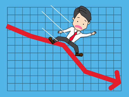 Businessmen are slipping graphs falling on down. Funny vector concept.のイラスト素材