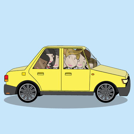 businessman on car share concept. Funny vector style.のイラスト素材