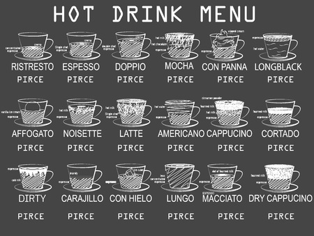 A composition of the mixture of coffee a rare hand-drawn on a blackboard. Vector concept.のイラスト素材