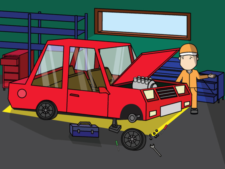 Auto mechanic service station. Flat vector concept.のイラスト素材