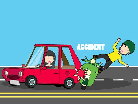Scooter crash with woman car. Flat vector concept.のイラスト素材
