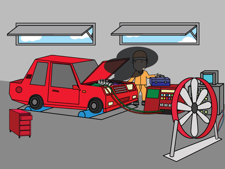 Car mechanic working in auto repair service. Flat vector concept.のイラスト素材