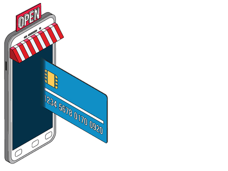 Trading and dealing  with smart phone and credit card. cartoon created on white backgroundのイラスト素材