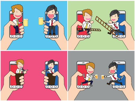 Business cycle Show  true pictures on the smart phone. Vector illustration concept.のイラスト素材
