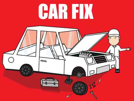 Auto mechanic service station. Flat vector concept.のイラスト素材