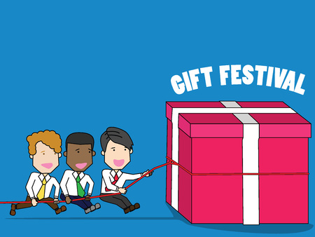 Together join help gift box vector cartoon for dialogue with other charactersのイラスト素材