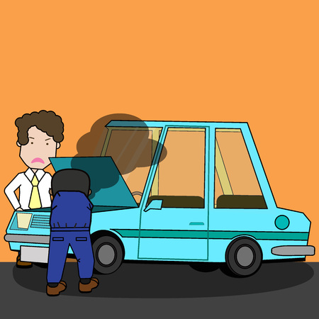 Off site Repair Service Repairing the car with a smile and a friendly. Flat vector illustration concept.のイラスト素材