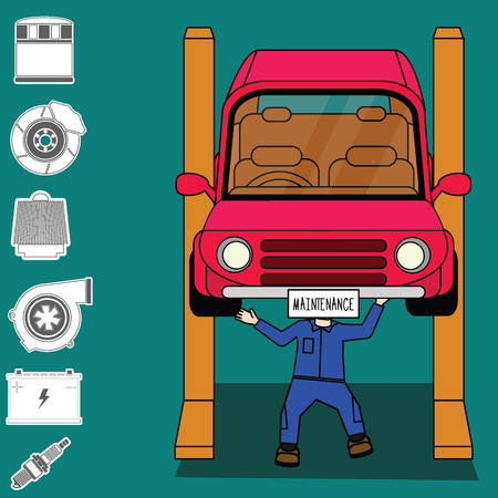 Expert checking condition of the car vector illustration.のイラスト素材