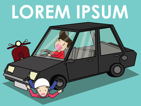 Young woman car crash with Scooter of a young man. Flat vector illustration design.のイラスト素材