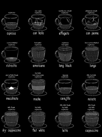 Hand drawing of coffee menu in chalkboard style. Vector and illustration design.のイラスト素材