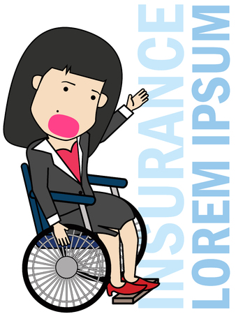 Woman injured on a wheelchair. Funny illustration vector concept.のイラスト素材