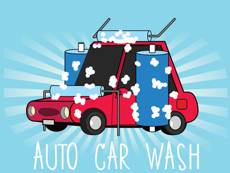 Red Car was cleaned automatically. Flat vector illustration design.のイラスト素材