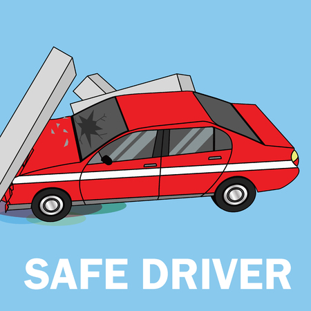 Car crashed into the pole flat vector illustration.のイラスト素材