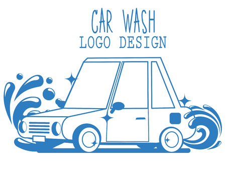 Car wash cartoon logo on whiteboard. Flat vector illustration concept.のイラスト素材