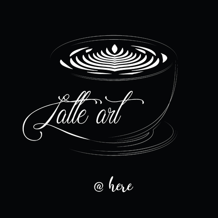 Stripe line hand drawn a cup of coffee. The milk is poured on a beautiful coffee. On black board.のイラスト素材