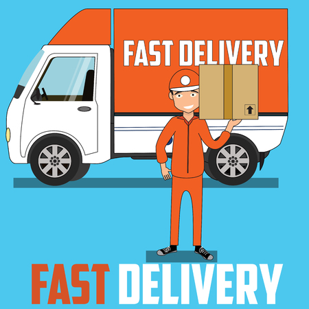 Fast delivery service concept cartoon flat vector design.のイラスト素材