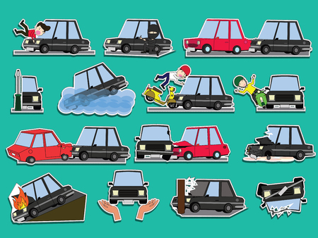 Car of accident on the road. Funny cute flat vector illustration.のイラスト素材
