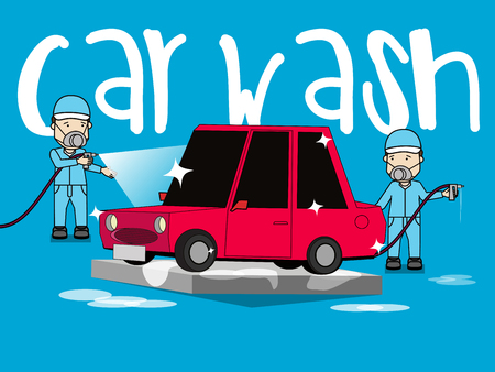 Car wash specialist in uniform washing. Flat vector illustration.のイラスト素材