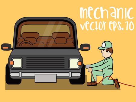 Car repair. Car service. Auto mechanic repair. flat vector illustrationのイラスト素材