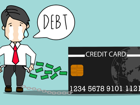 Employee man stand to cry when the money comes. Stolen by card. cartoon vector illustration.のイラスト素材