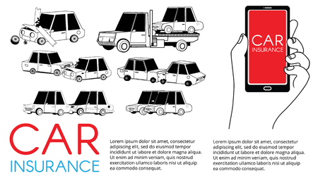 Car crash accidents for insurance on silhouette structure vector set. Flat vector design.のイラスト素材