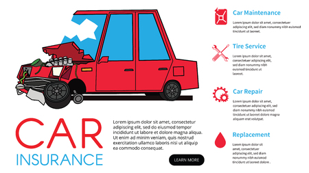 Damage car and Icon auto part for insurance warranty. Flat vector design.のイラスト素材