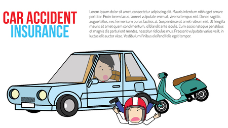 Motorbike hit private car cannot drive. With frightened. Flat vector illustration design.のイラスト素材