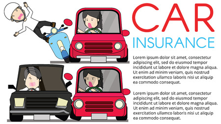 character driven car until side hit opposite another personal car. flat vector illustration concept.のイラスト素材