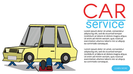 mechanical repair under car flat vector illustration.のイラスト素材