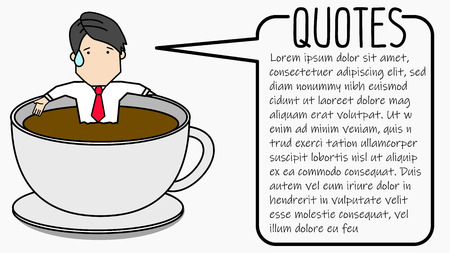 Businessman relaxing in hot coffee cup. Funny vector style.のイラスト素材