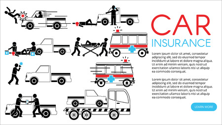 Shape icons about pedestrian hit by pic up truck And call for emergency vehicles Claim receipt of insurance and the towing truck service.のイラスト素材
