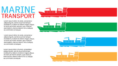 White marine cargo ship bound for export and import goods, add text to complete. Vector styleのイラスト素材