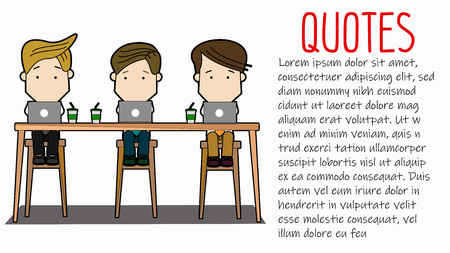 businessmen working in coffee shop. Funny vector concept.のイラスト素材