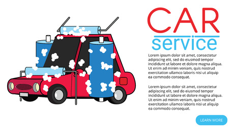 Red Car was cleaned automatically. Flat vector illustration design.のイラスト素材