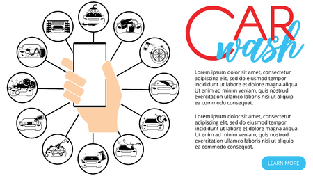 Smartphone link car wash program on vector styleのイラスト素材