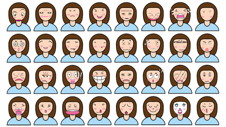 many emotion girl face and pink dressのイラスト素材
