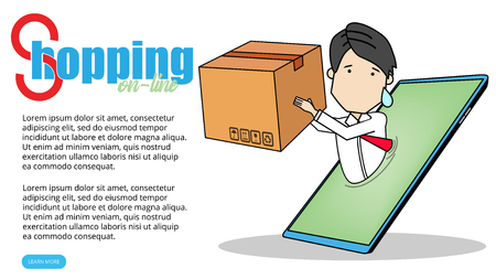 Businessman online shipping over generic smartphone on funny flat vector style.のイラスト素材