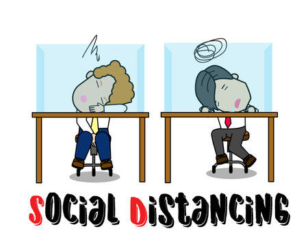 Work burnout. Tired worker sitting at the table. Long working day in the office. Mental health problem. Flat vector illustration.のイラスト素材