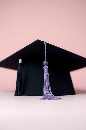 Symbol of academic triumph and new beginnings. This elegant graduation cap with a purple tassel represents achievement and the culmination of hard work. Perfect for illustrating success, education, and the future.の素材