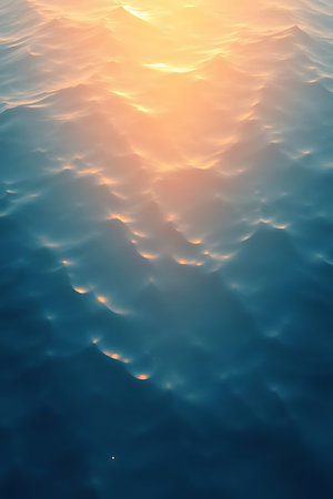 Experience the mesmerizing beauty of the ocean at sunset. This image evokes feelings of peace and tranquility. Perfect for travel, wellness, or design projects needing a touch of serenity and vibrant colors.の素材