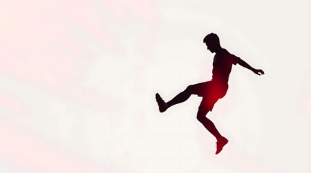 Capture the thrill of soccer with this striking silhouette. Perfect for sports brands, fitness campaigns, and motivational projects. Evoke energy and determination with this impactful image.の素材