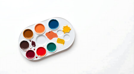Vibrant artist's palette with colorful paints ready to inspire creative design projectsの素材